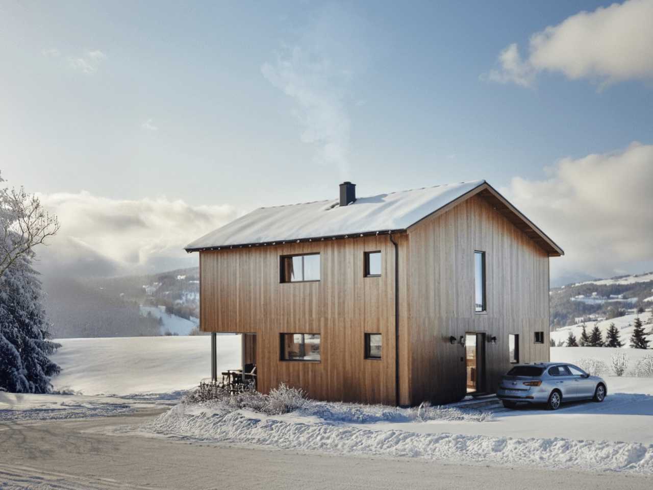 Holzhaus Massiv Winter Oberschwaben